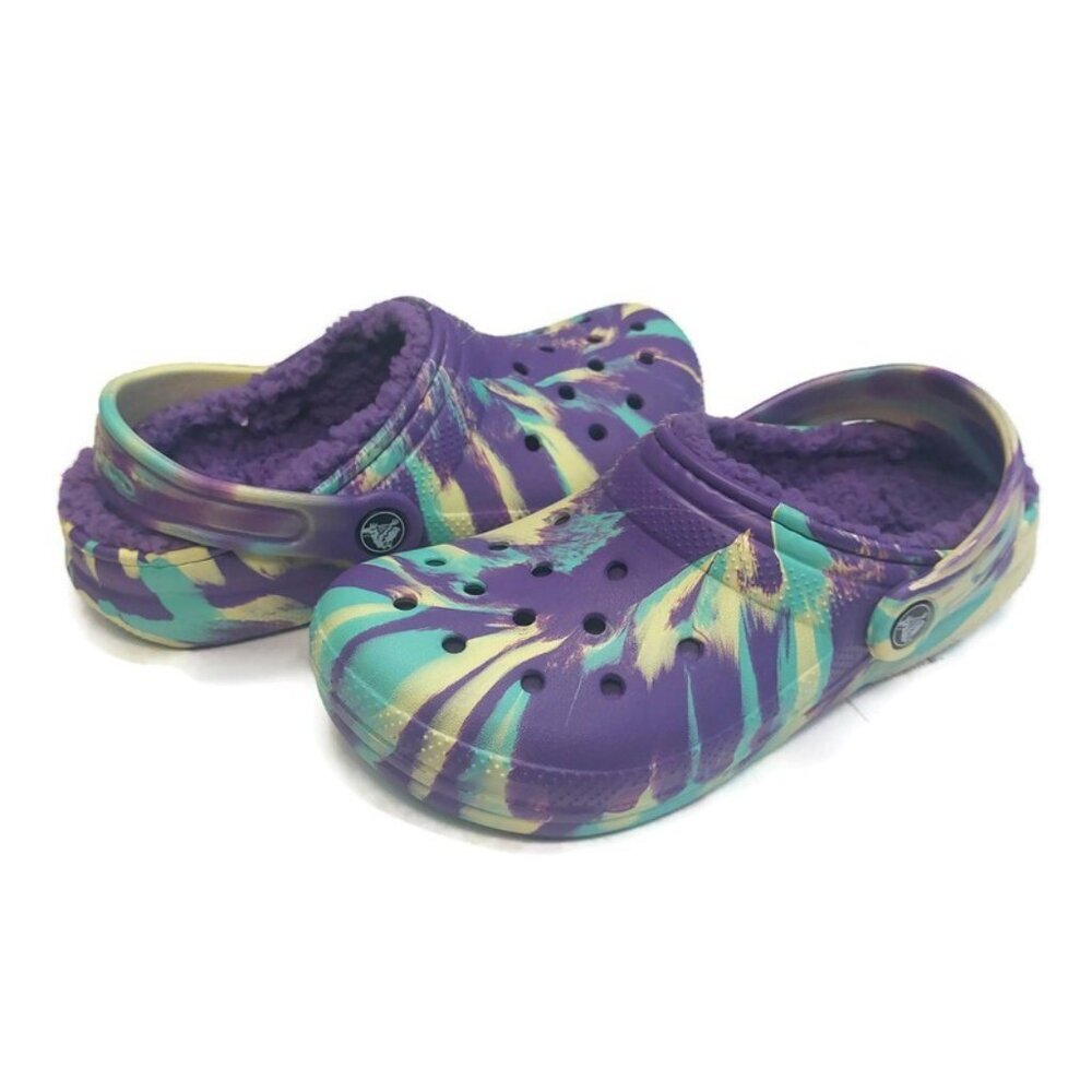 CROCS Kids Size J2 Classic Lined Marbled Clog K Lightweight Slip On Clogs Shoes - Picture 8 of 8
